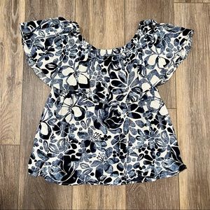 LOFT Outlet Navy Floral Off-the-Shoulder Ruffle Blouse